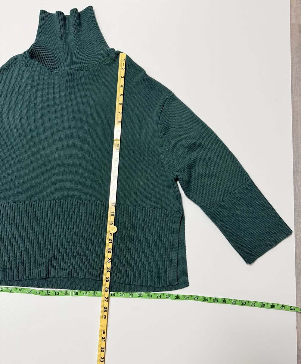 GAP Womens Green Ribbed Turtleneck Cotton Sweater Size L Cozy Oversized Minimali
